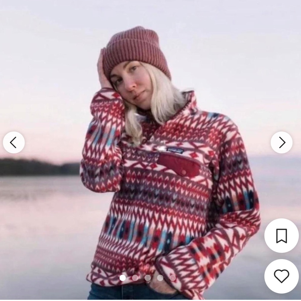 Patagonia Red & White Patterned Snap-T Fleece Pullover